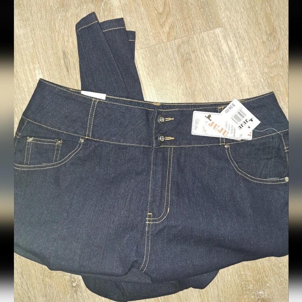 Juju Dark Blue Denim Tan Stitch Form Fitting Skinny Jeans Size 15/31 NWT